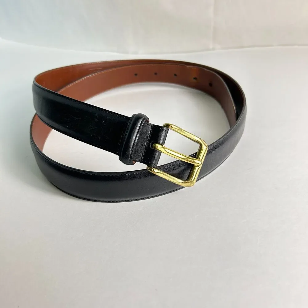 Coach Men's Black Smooth Cowhide Leather Solid Brass Buckle Dress Belt Size 42